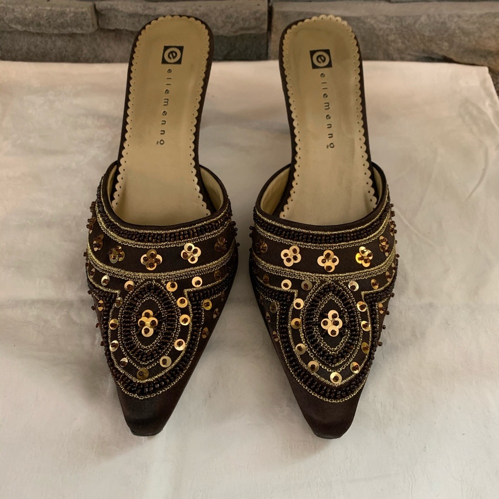 Ellemenno beaded sequined slip on shoes